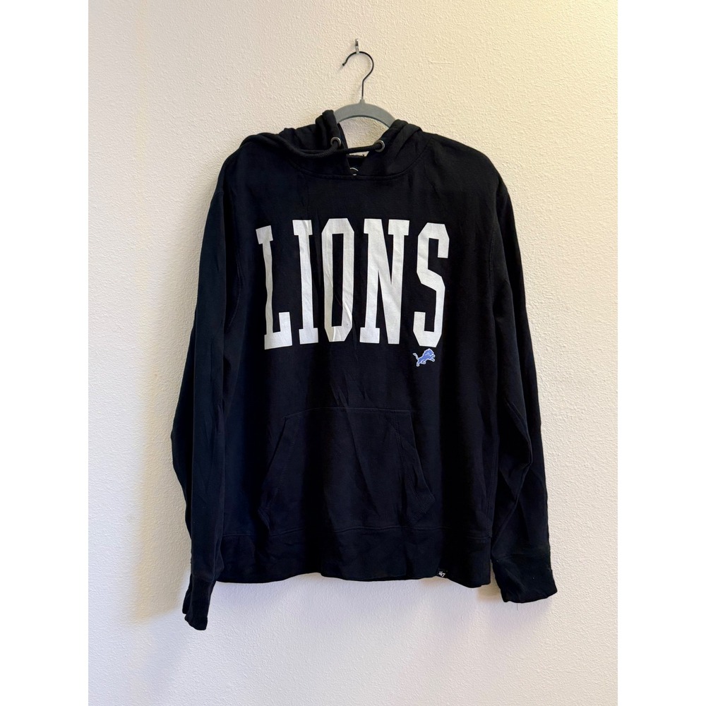 47 Brand Detroit Lions Hoodie Mens Large Black NFL Football Pullover Sweatshirt